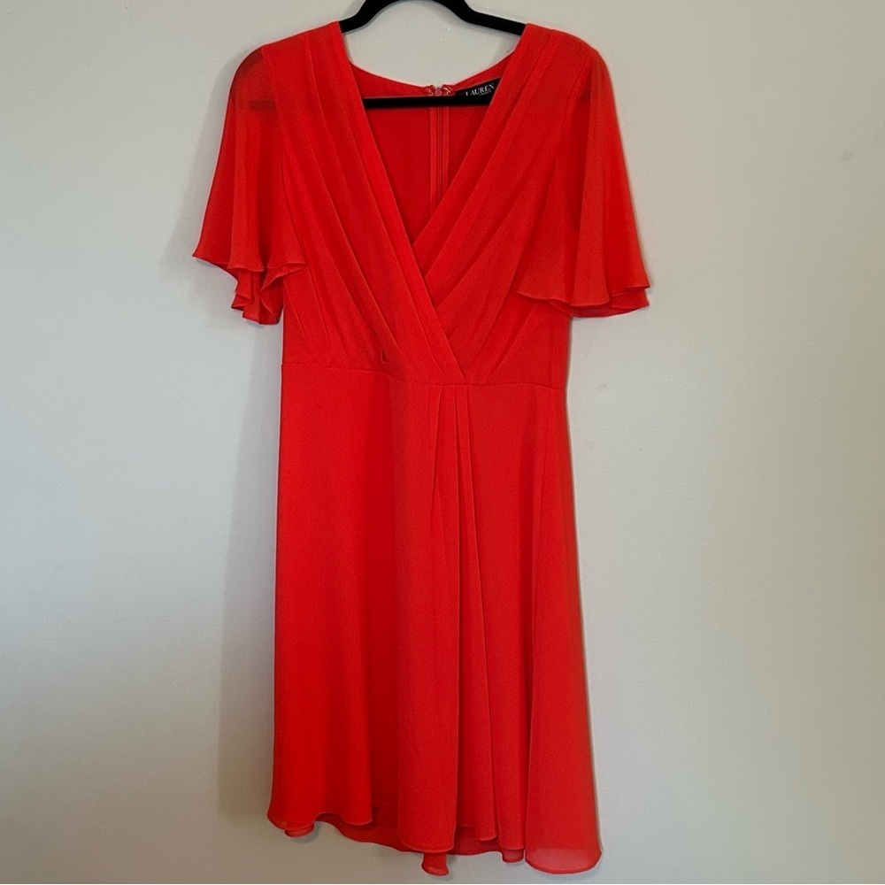Lauren Ralph Lauren Orange Flutter Sleeve Midi Dress